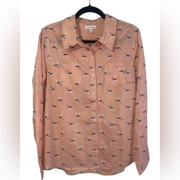 Red Camel Peach Dog Print Button Down Shirt - Picture 1 of 5